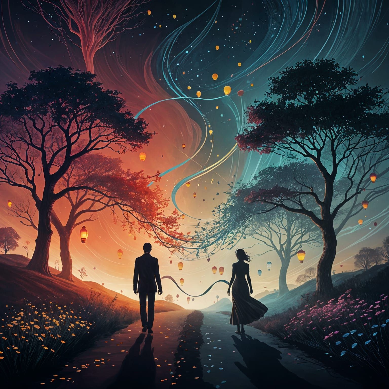 Diverging Paths: A Symbolic Digital Painting