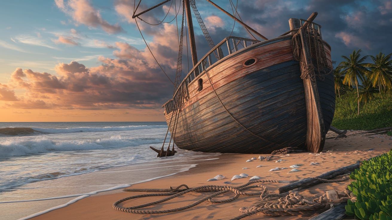Ivory Coast Shipwreck: Detailed Realism in Digital Painting
