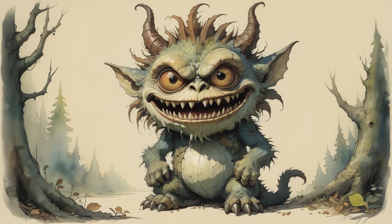 One chestnut with a face of a giant monster, big mouth with ...