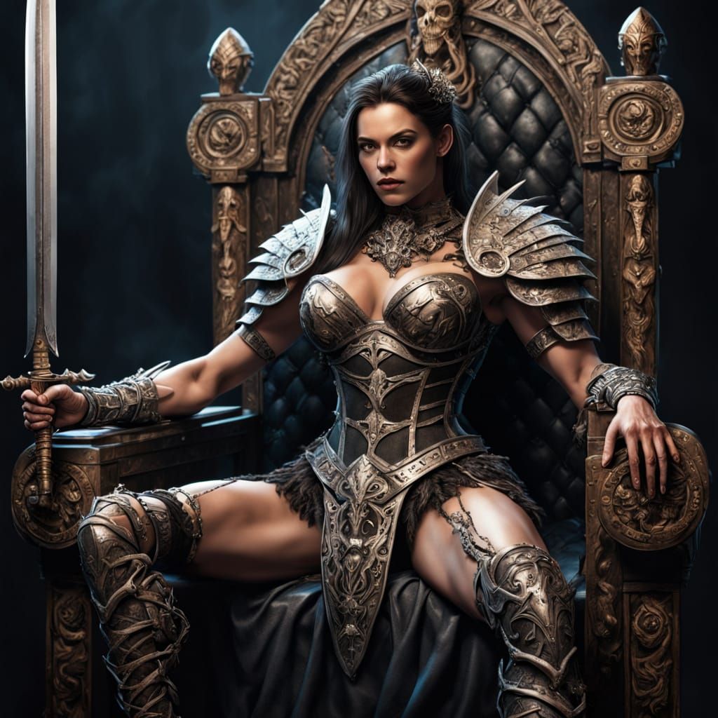 Epic Barbarian Queen in Ornate Bone Throne