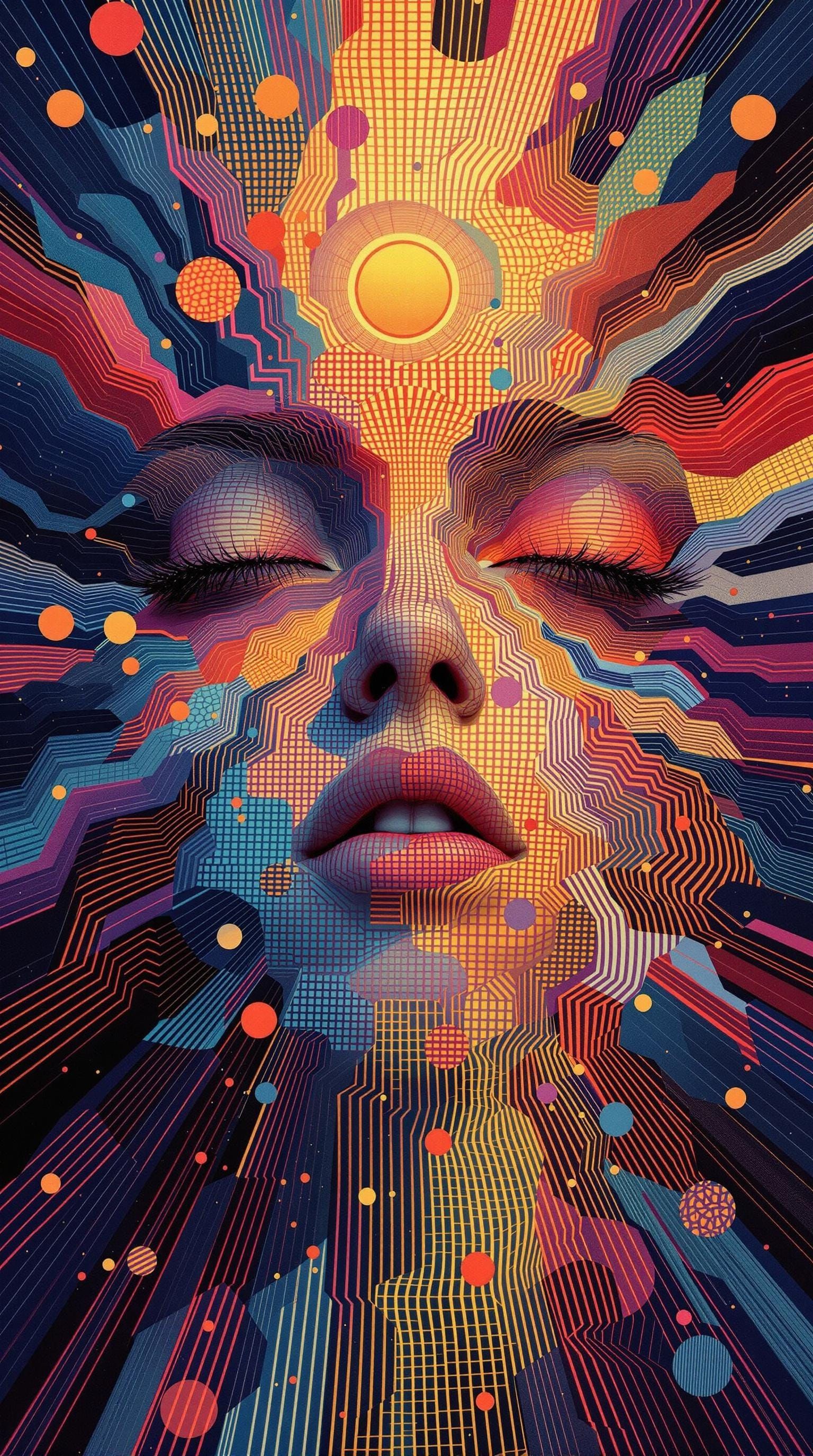 Abstract Portrait in Neon Holographic Style