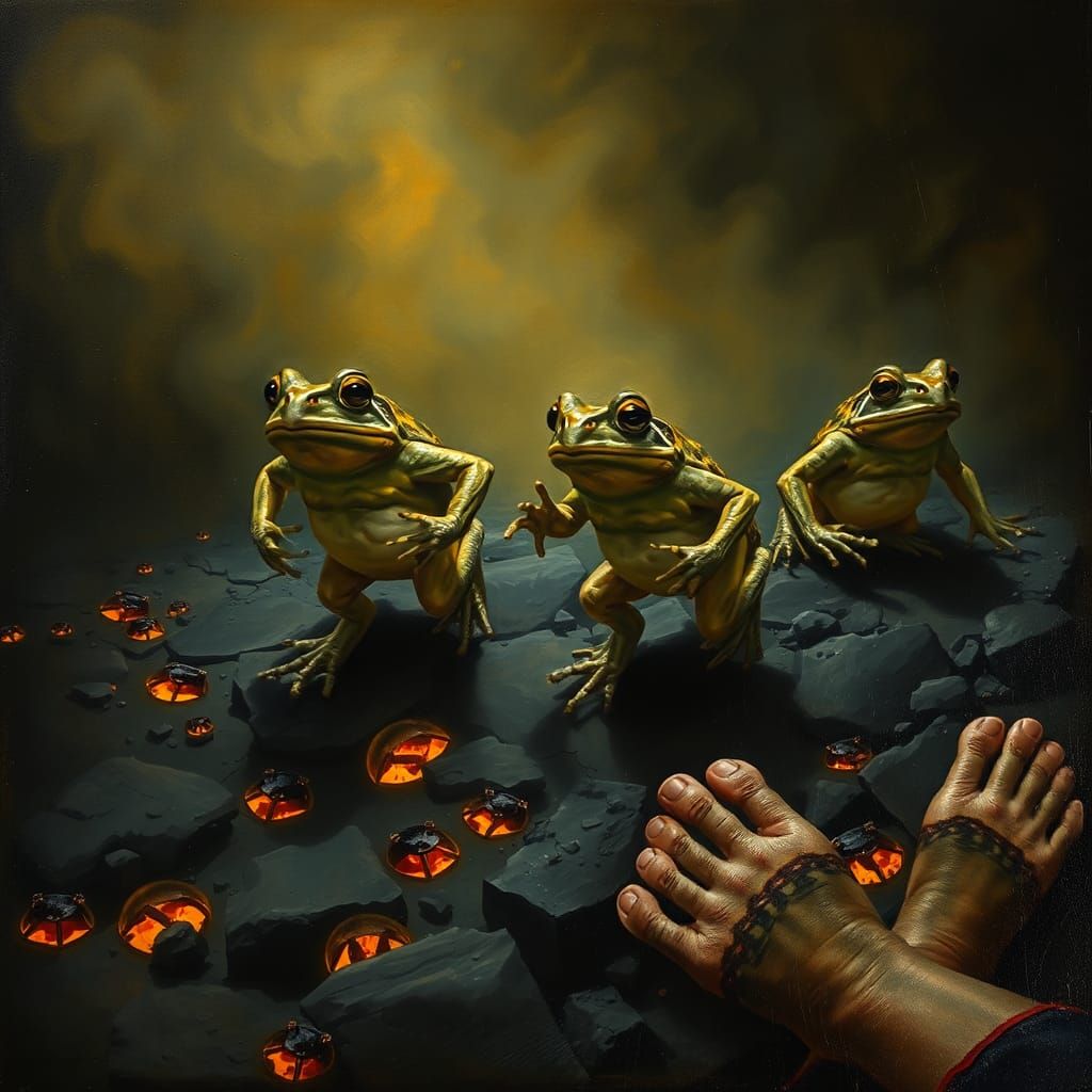 Toads Running on Charcoal, Dürer Style Painting