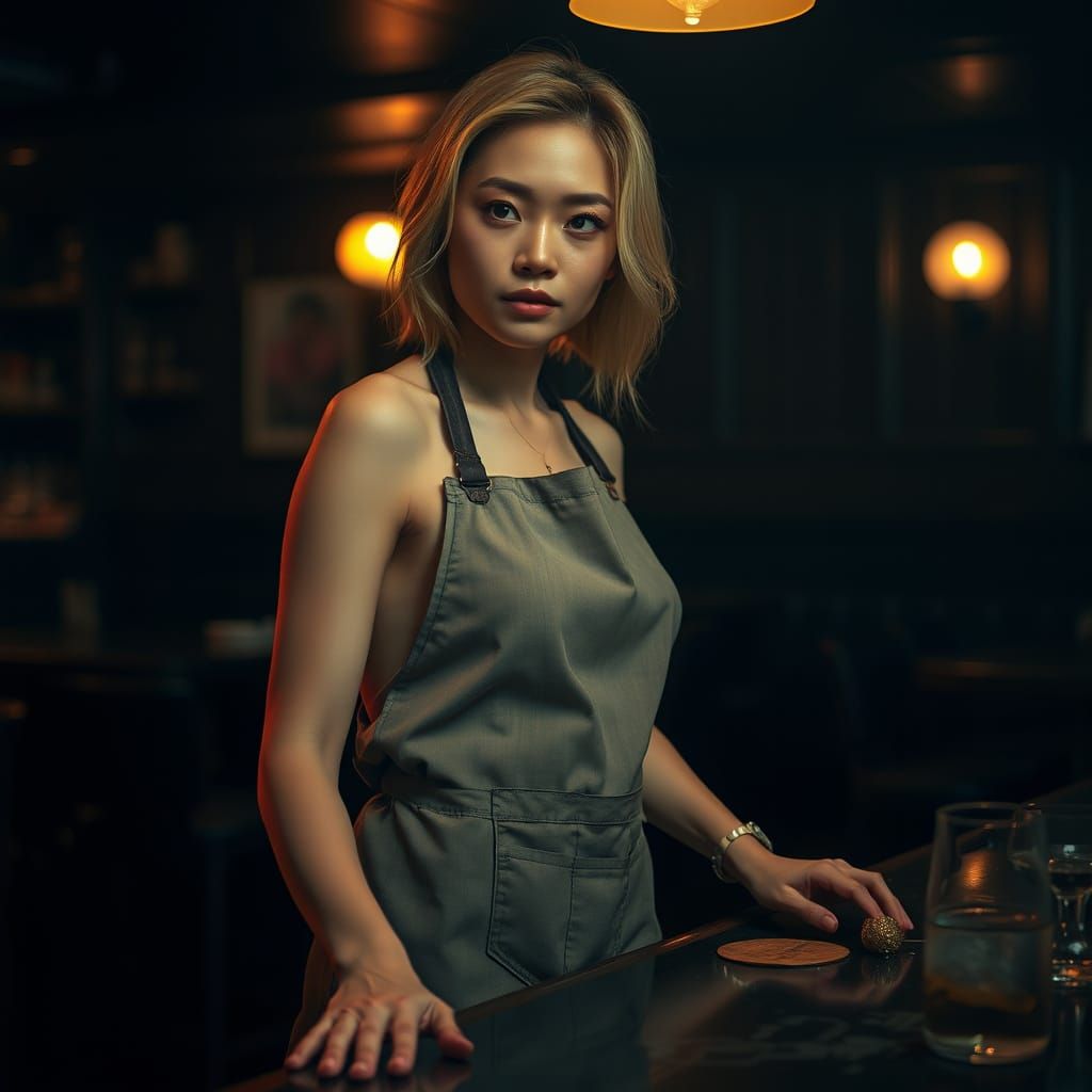 Midnight Bar: Serene Woman in Realistic Photo Style