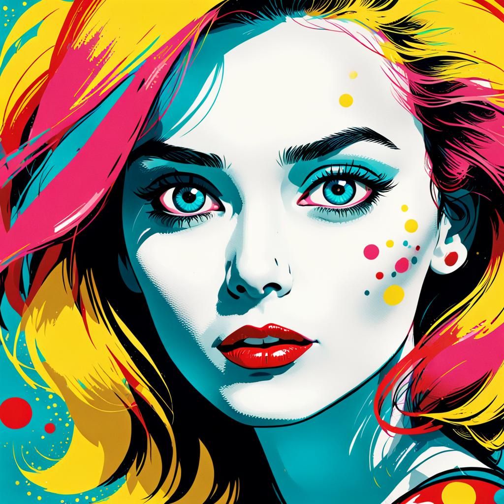Vibrant Pop Art Woman with Bold Features