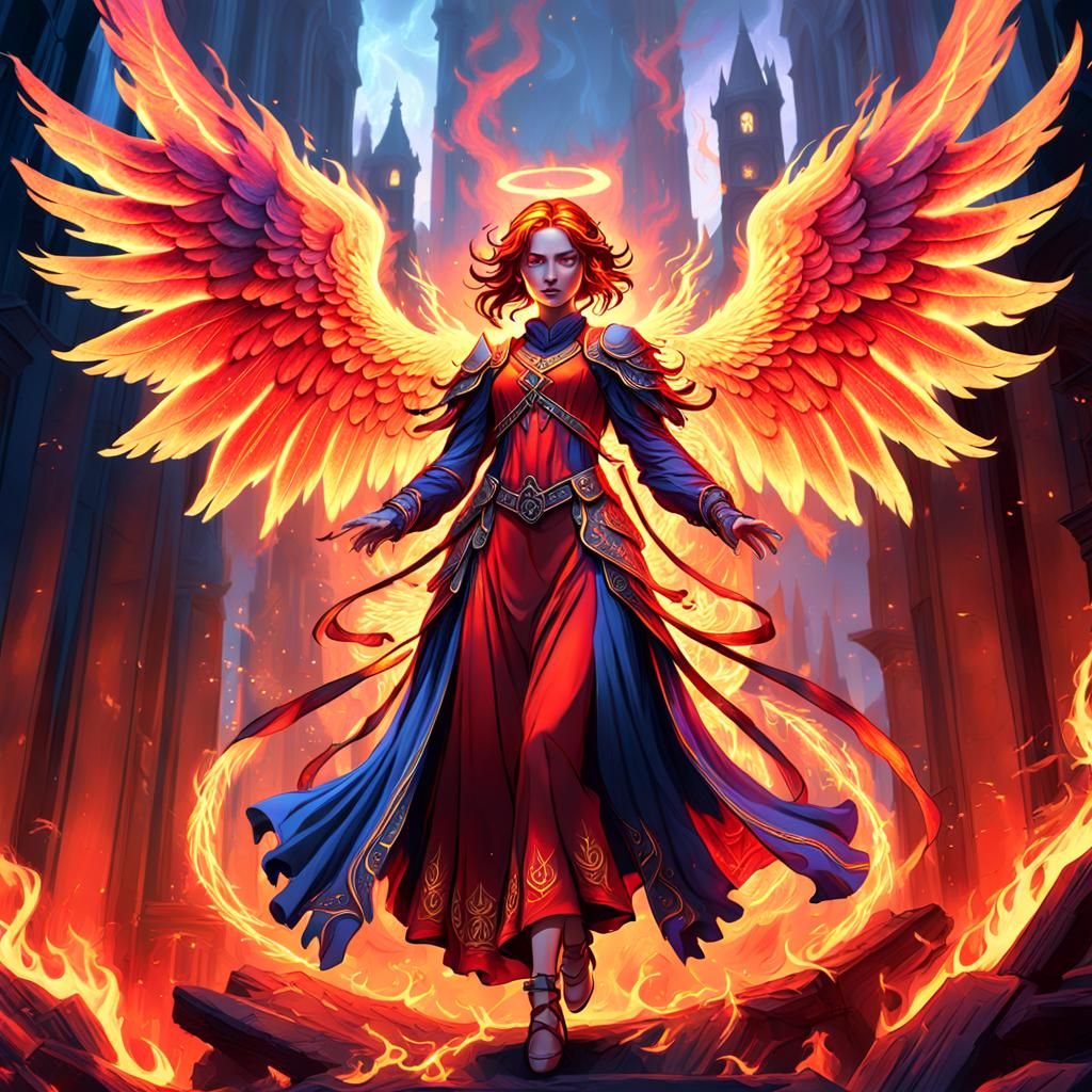 Striking Fire Angel in Flames: Fantasy Concept Art