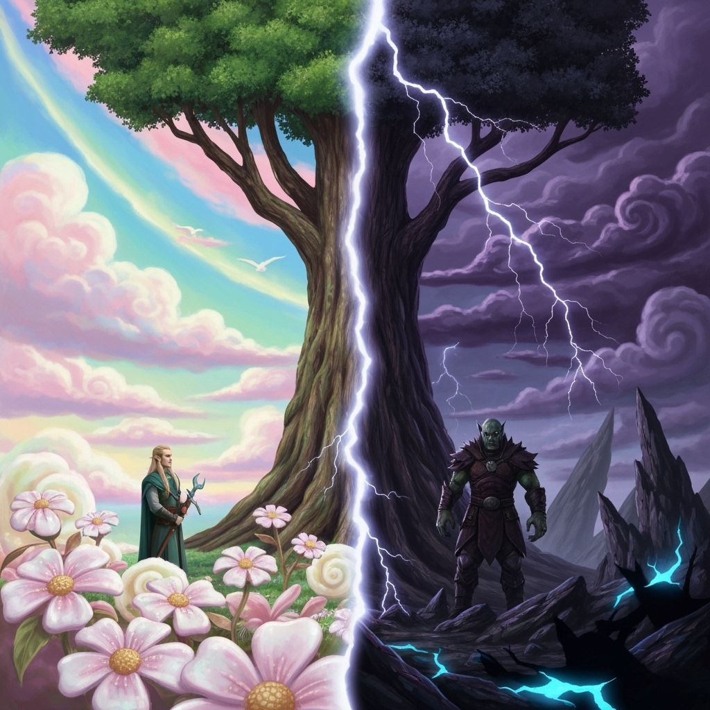 Epic Tree Split by Lightning in Contrasting Worlds