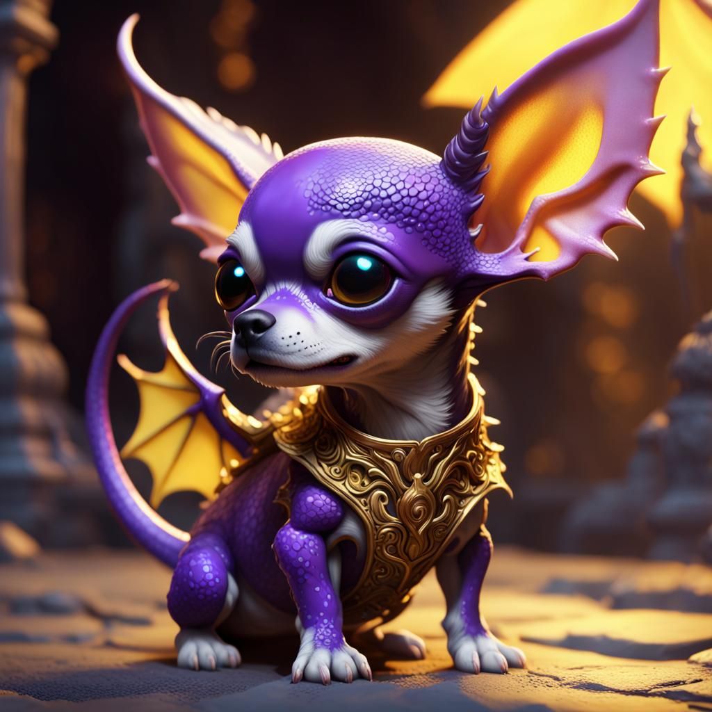Baby Chihuahua Dragon in Dark Fantasy Art