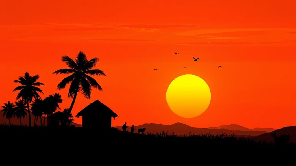 Vibrant Sunrise in Warli Digital Illustration Style