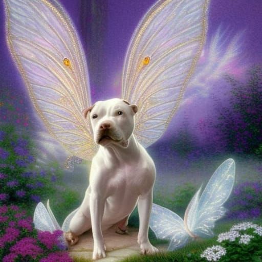 Pit Bull Dog with Fairy Wings in Ethereal Style