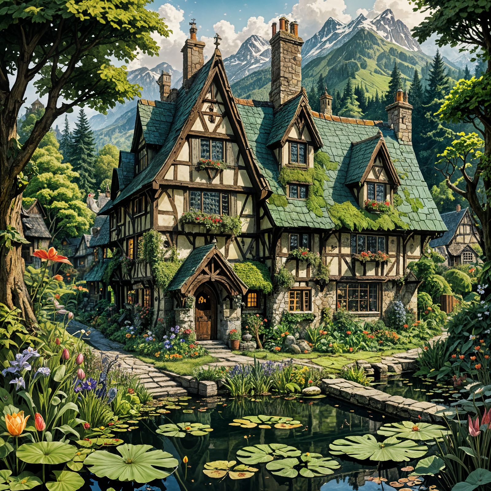 Gothic Cottagecore Inn with Lush Forest and Gardens