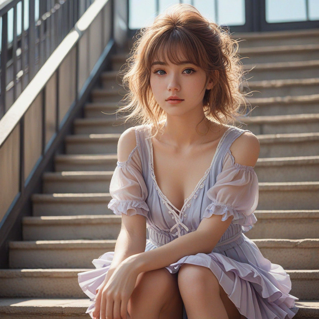 Feminine Japanese Actress in Elegant Pastel Anime Style