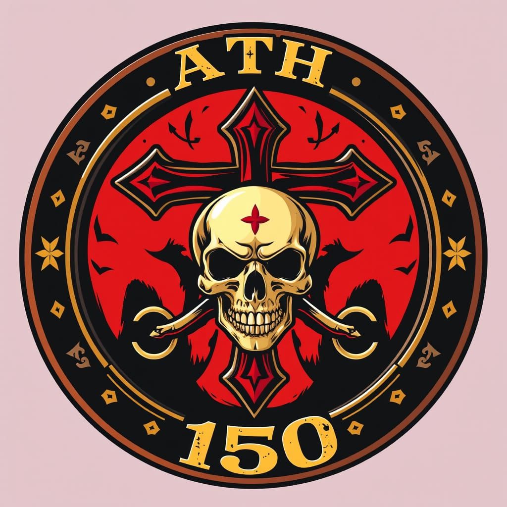 Orthodox Cross and Skull Emblem in Tattoo Art Style