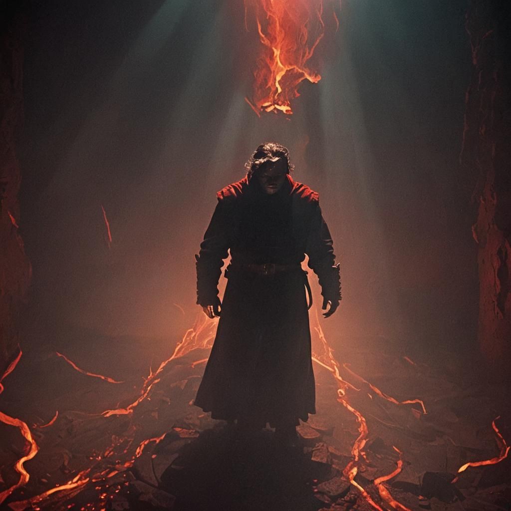 Shaitan's Downfall: Cinematic Defiance in Fiery Darkness