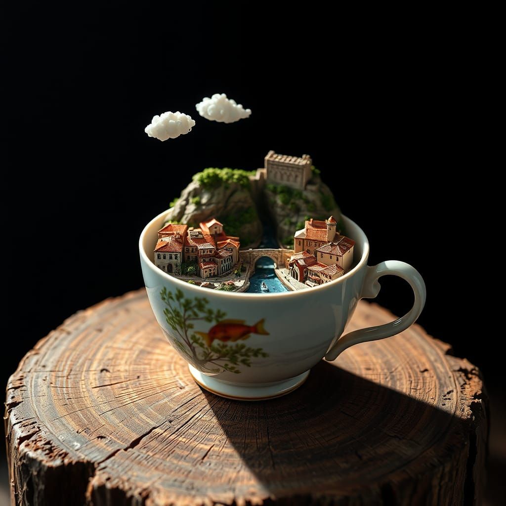 Miniature Porto Cityscape Inside a Teacup