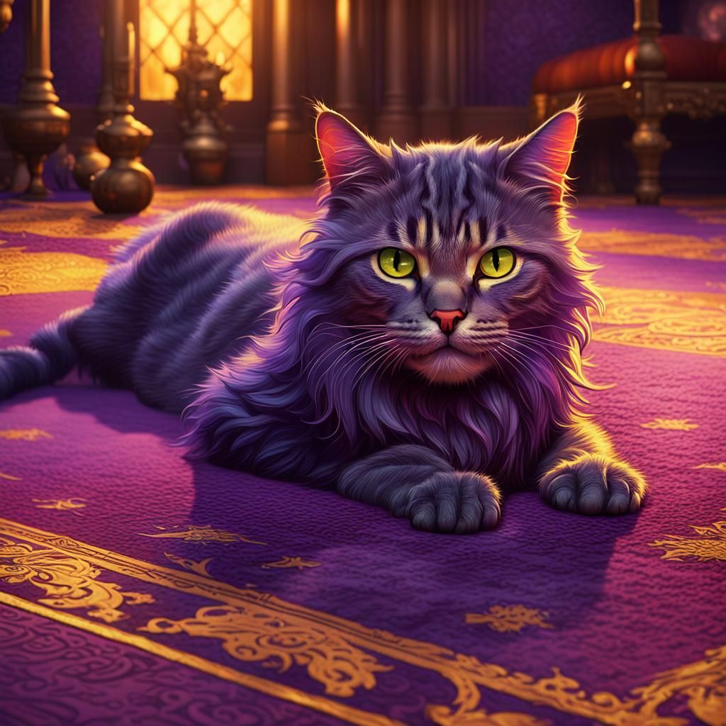 Cat Rolls on Carpet: Dark Fantasy Concept Art