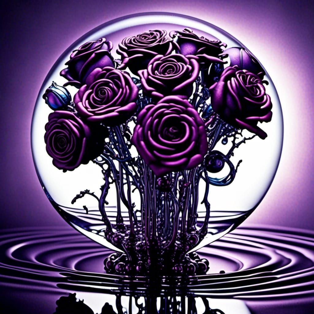 Liquid Metal Roses in Glass Orb, Psychedelic Art
