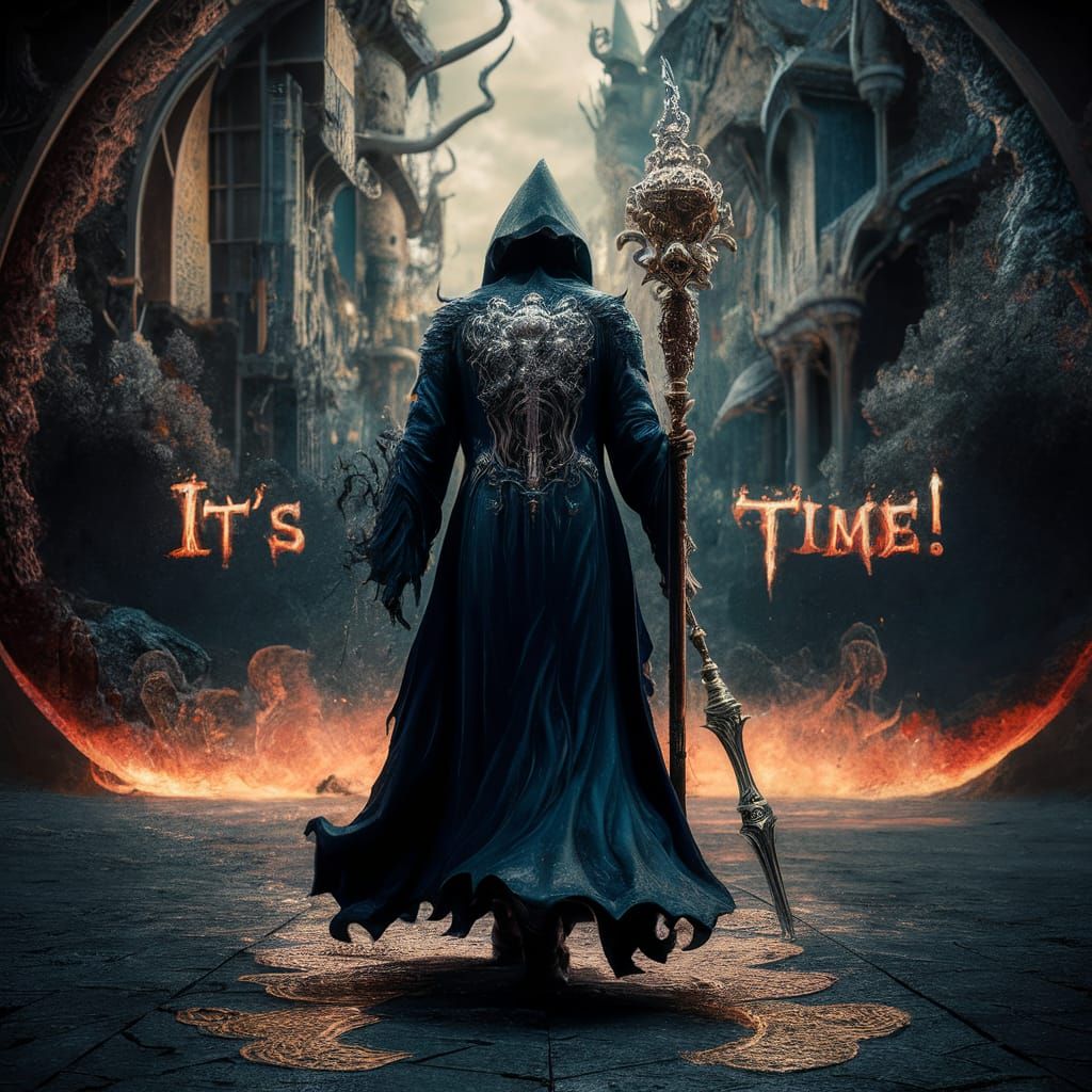 Hyper-Realistic Grim Reaper Walking Towards Cityscape