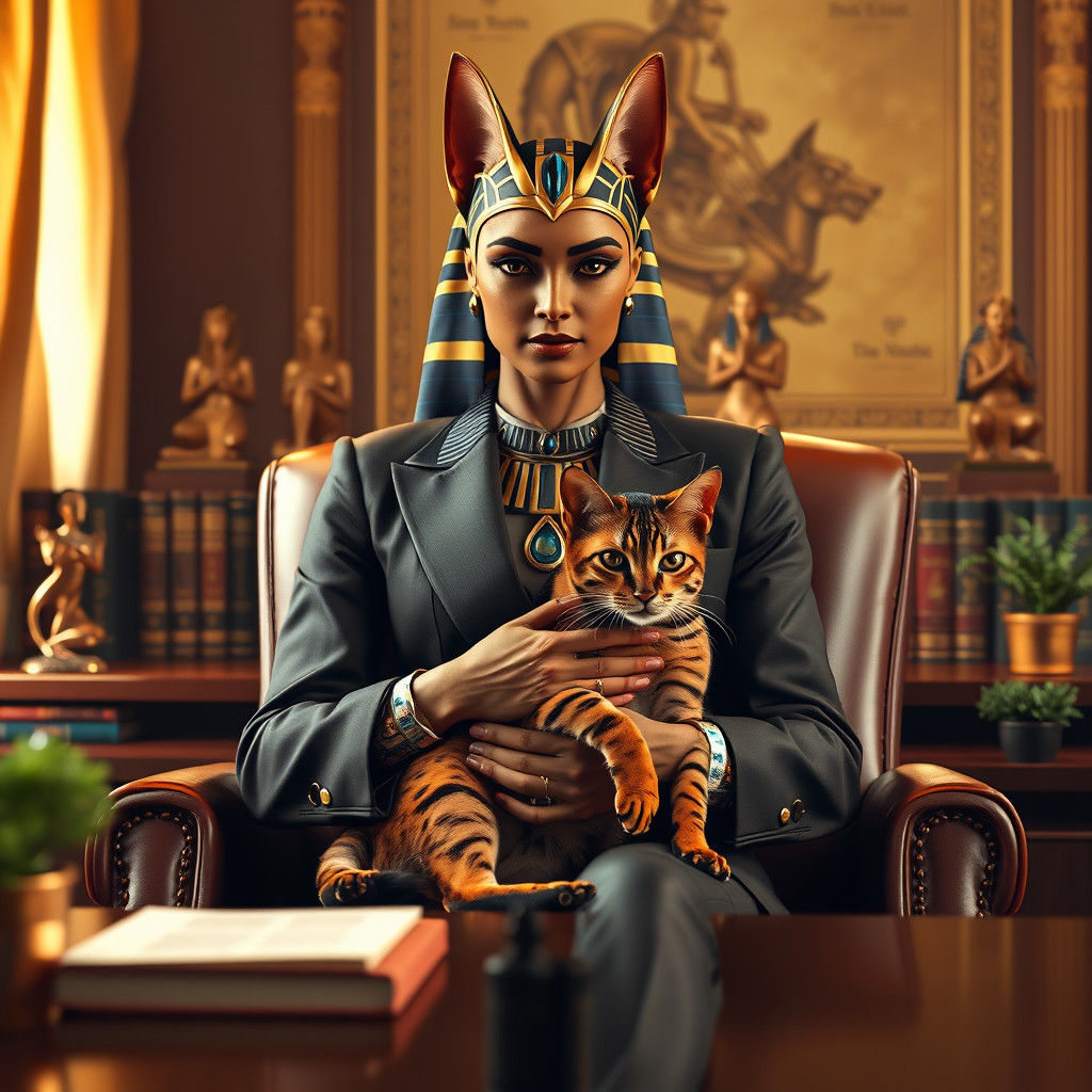 Bastet as Therapist in Egyptian-Themed Office