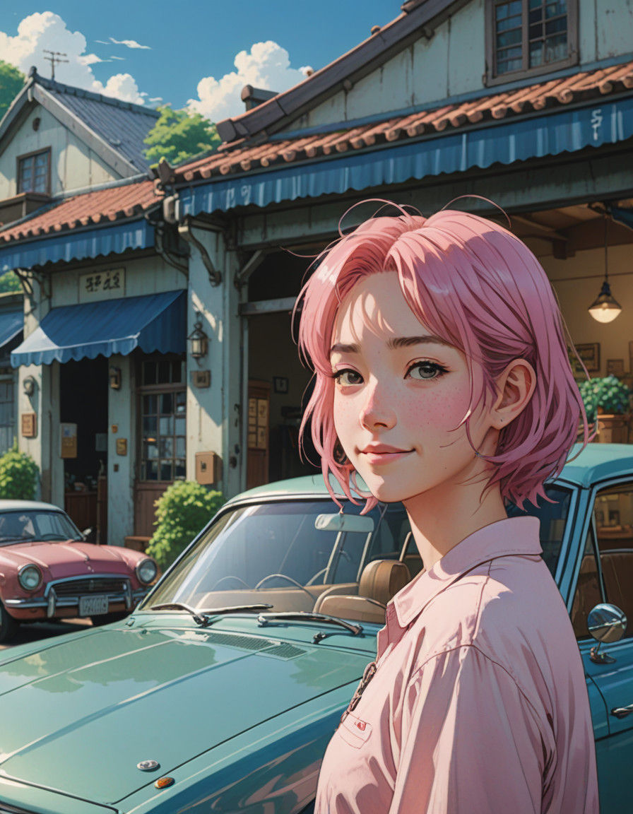 Breathtaking Studio Ghibli-Inspired Anime Art of a Pink-Hair...