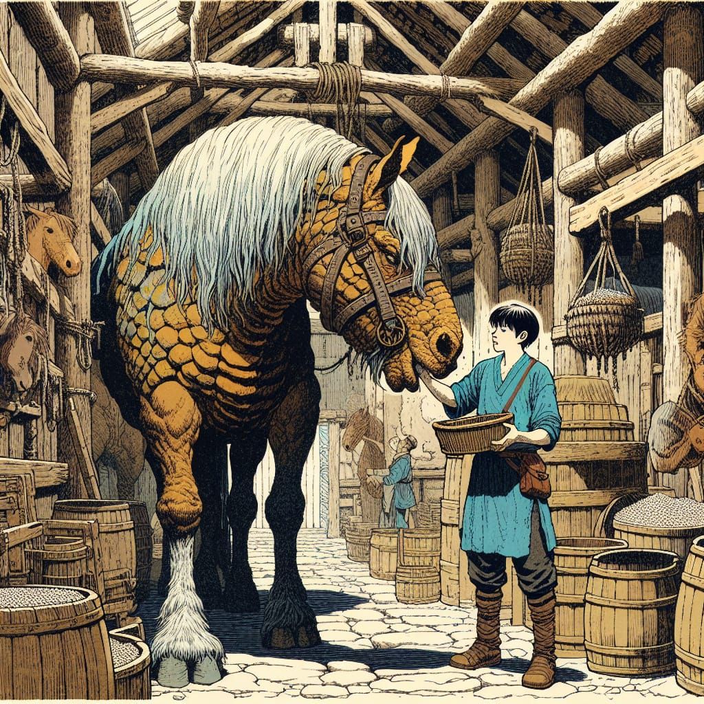 Fantasy Stable Scene in Ukiyo-e Style