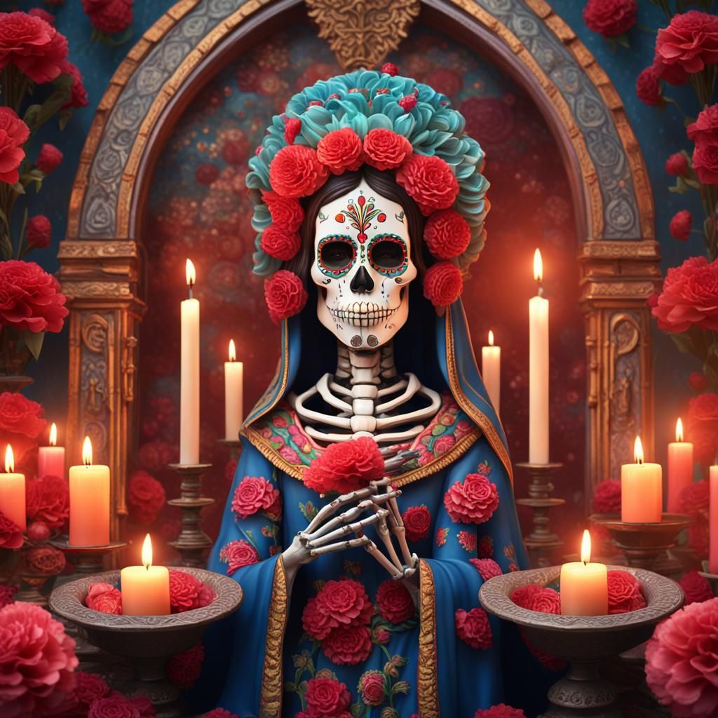 Sugar Skull Virgen de Guadalupe: Detailed Matte Painting