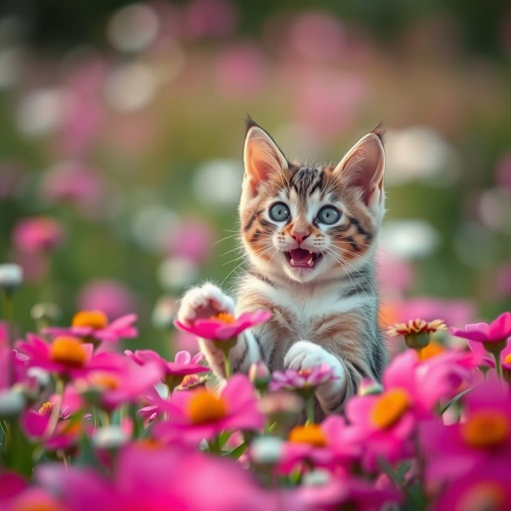 Cat in Flower Field: Professional Photography