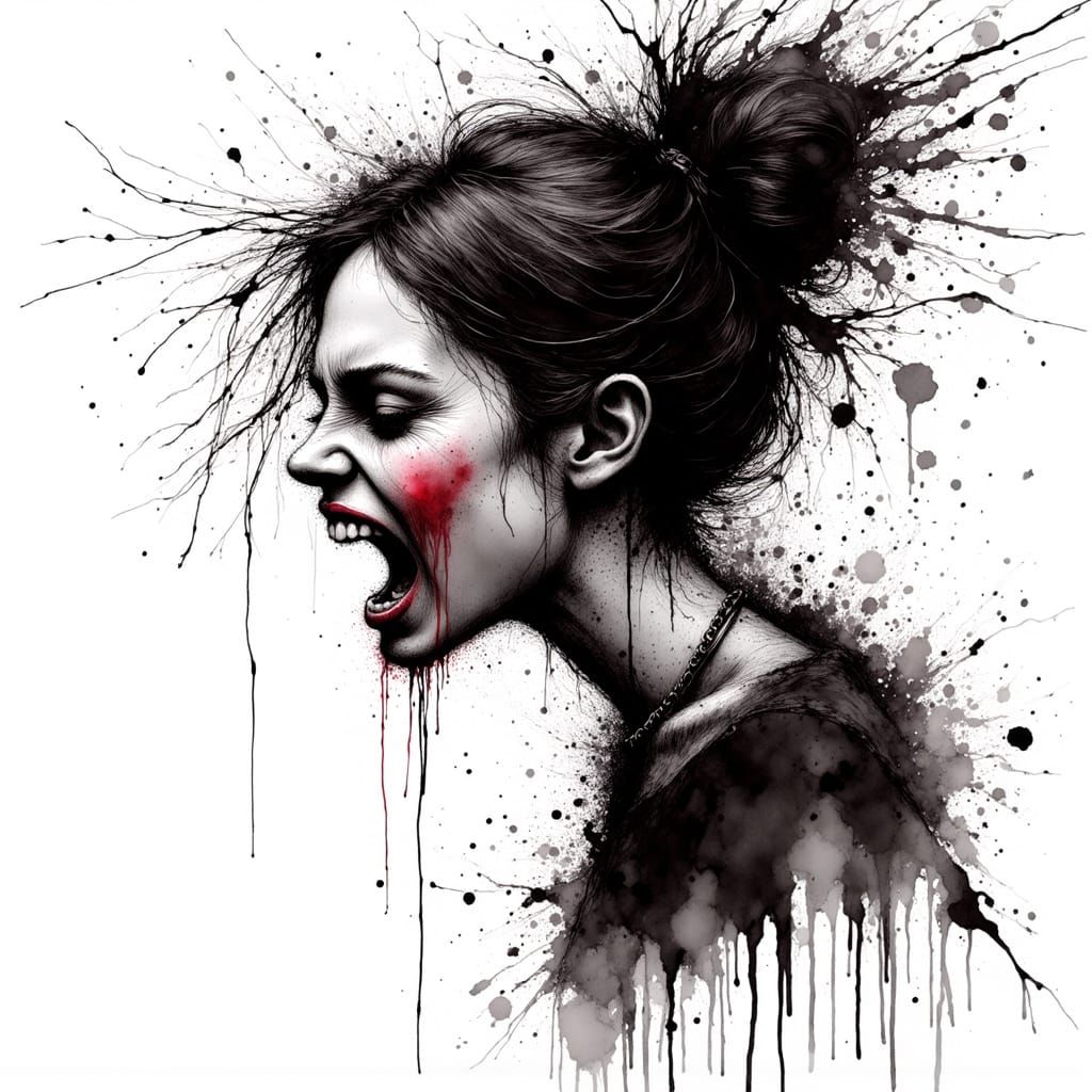 Furious Woman Portrait in Bold Ink Style