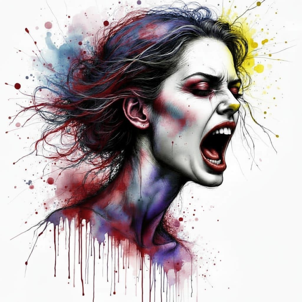 Ink Poet Style Portrait of a Woman in Rage