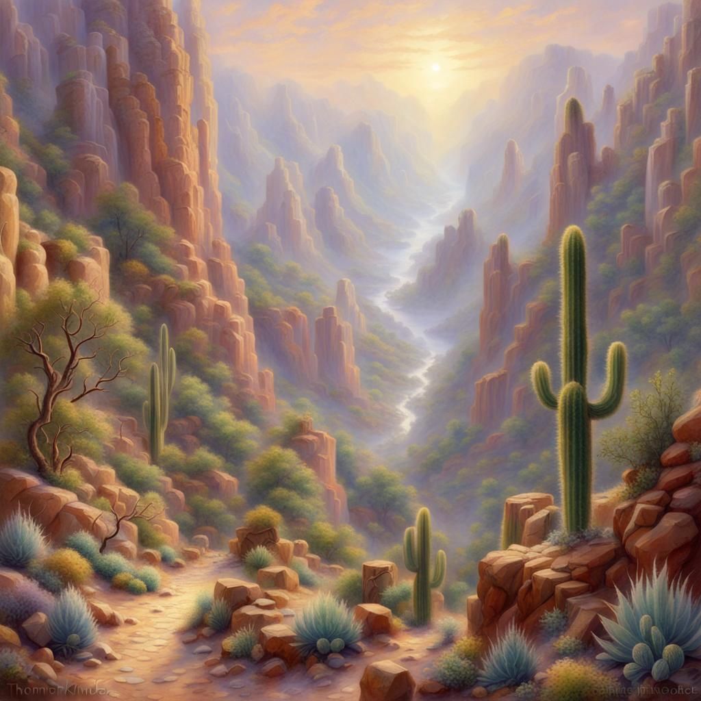 Ethereal Desert Canyon with Stone Pillars