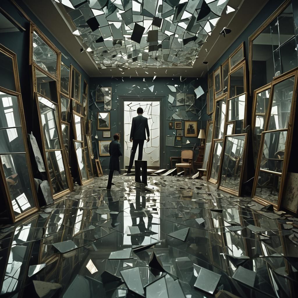 Surreal Mirror Room with Distorted Reflections