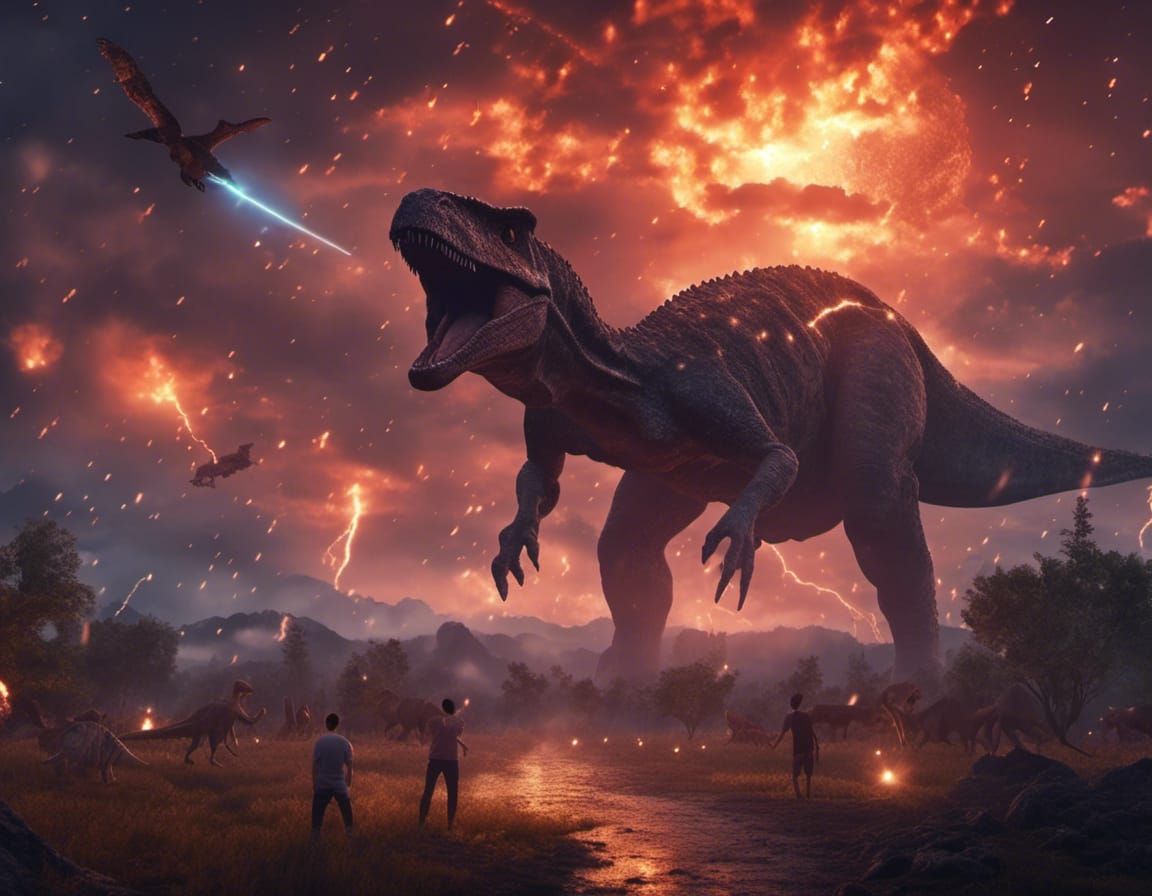 Prehistoric Meteor Storm with Dinosaurs