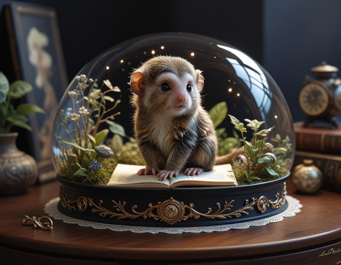 Hyperrealistic Pygmy Marmoset Portrait in Elegant Retro Styl...