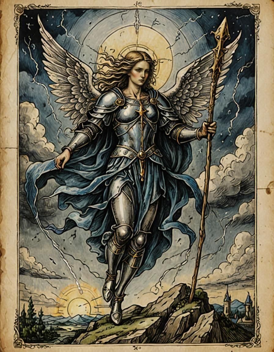 Medieval Tarot Card of Angel in Renaissance Style