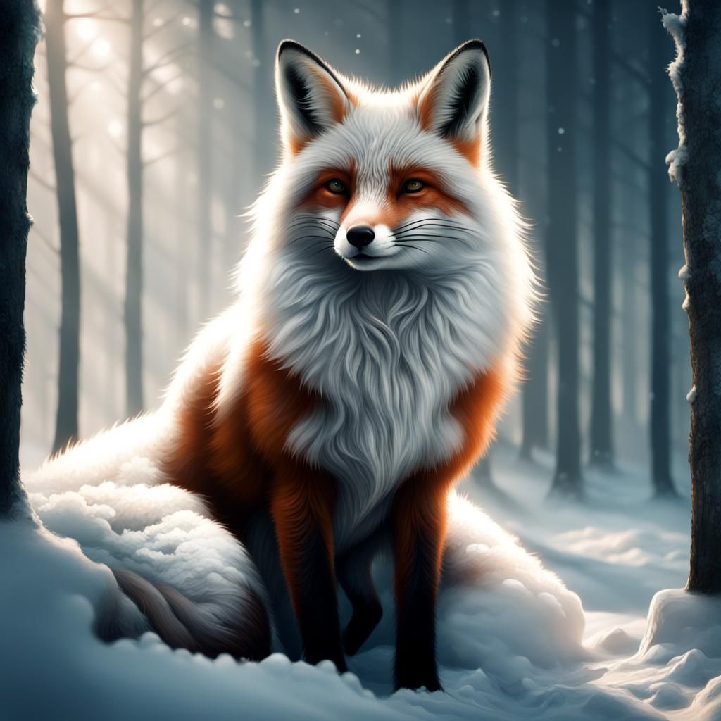 Stunning White Fox in Digital Matte Painting