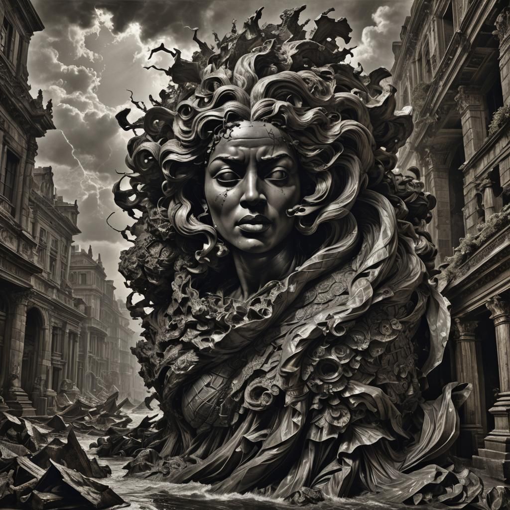 Surreal Rococo Figure with Dark Skin