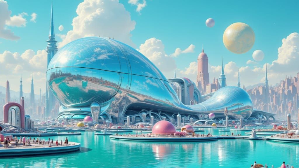 Gargantuan Alien City with Retrofuturistic Architecture