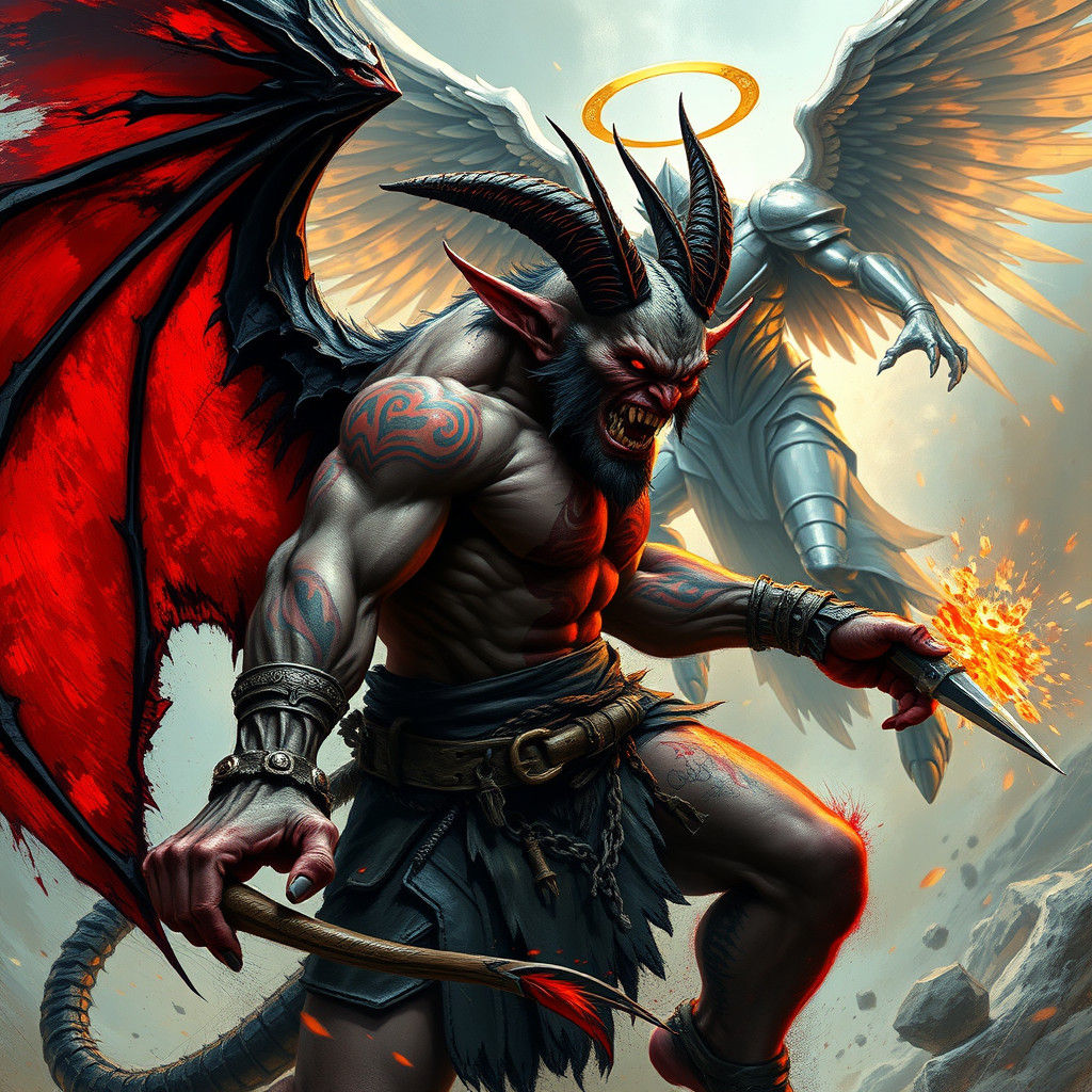 Demon Orc and Angel Battle in Comic Style