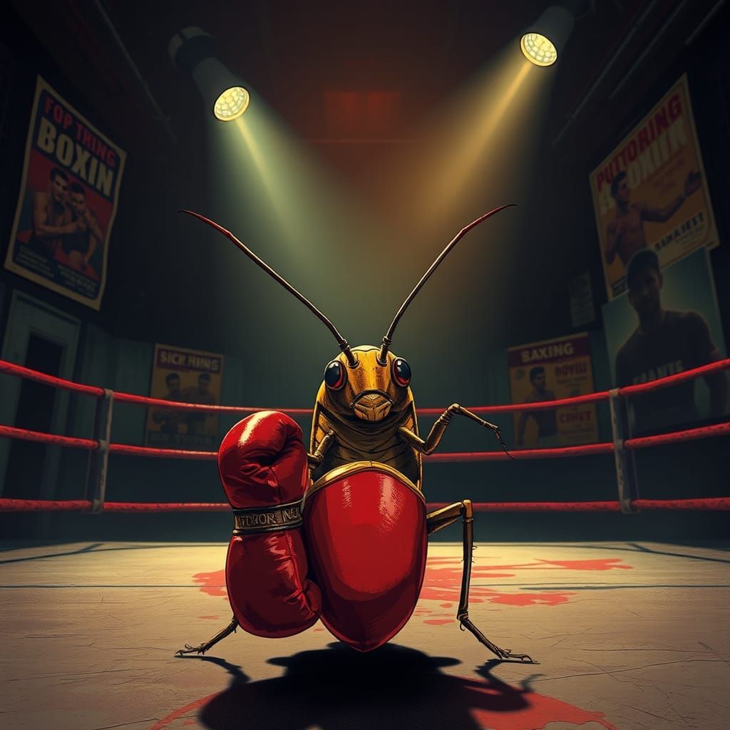 Cockroach Boxer in Sci-Fi Illustration Style