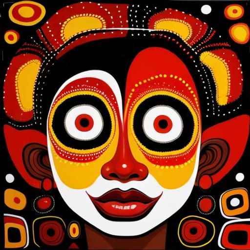 Energetic Abstract Faces in Aboriginal Dot Art