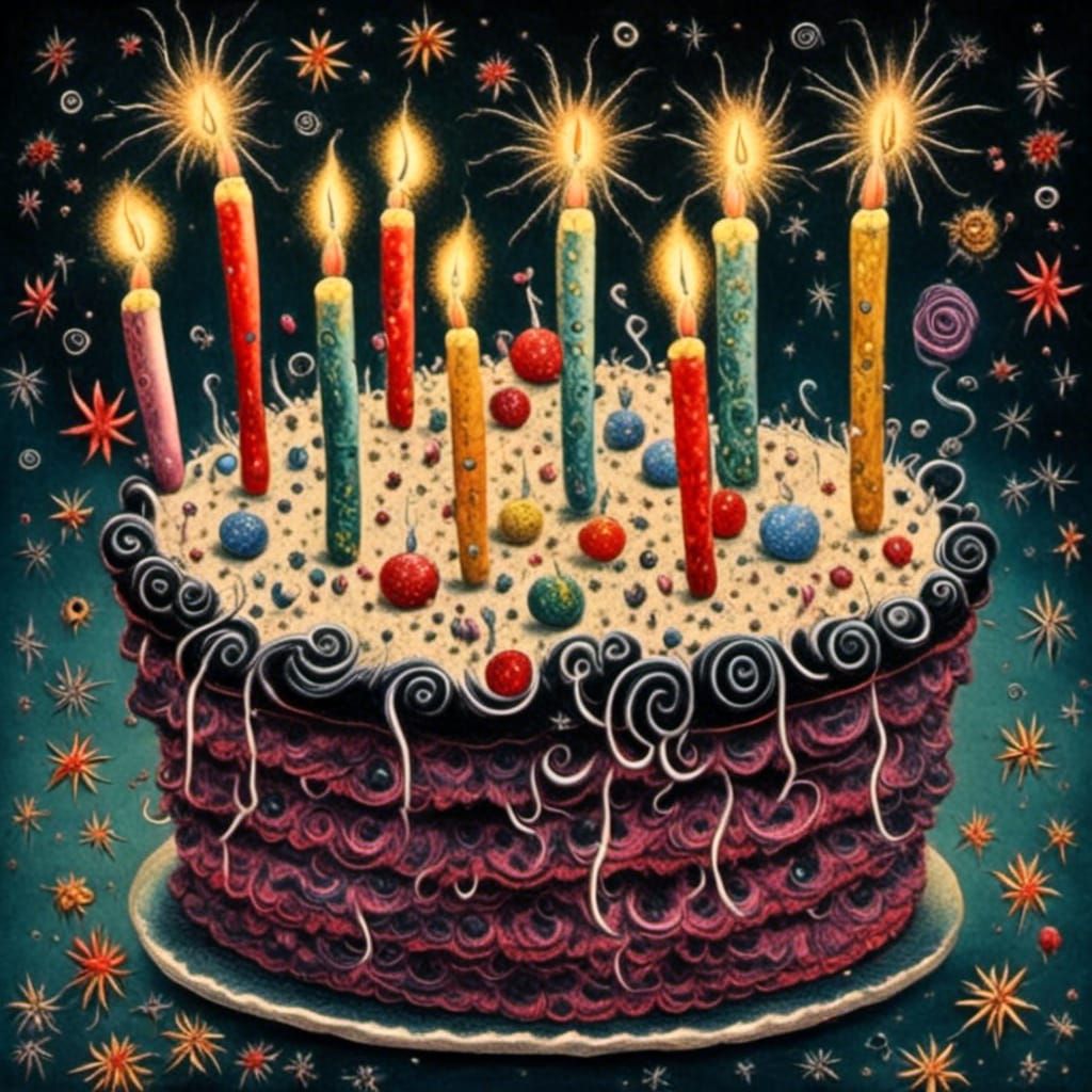 Esoteric Birthday Cake with Fireworks