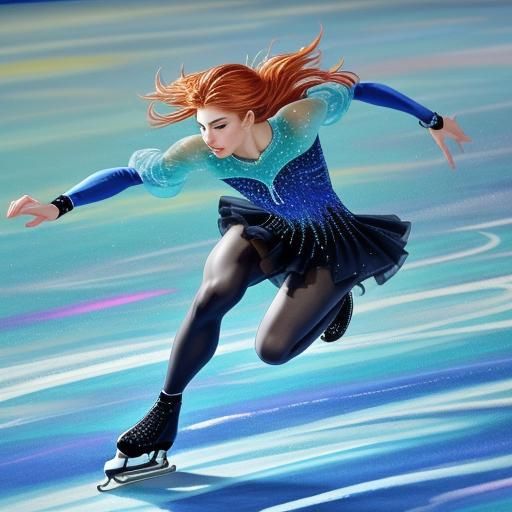Elegant Figure Skater in Impressionist Oil Painting