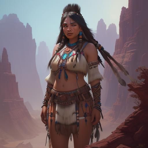 Cute Native American Woman: Detailed Matte Painting