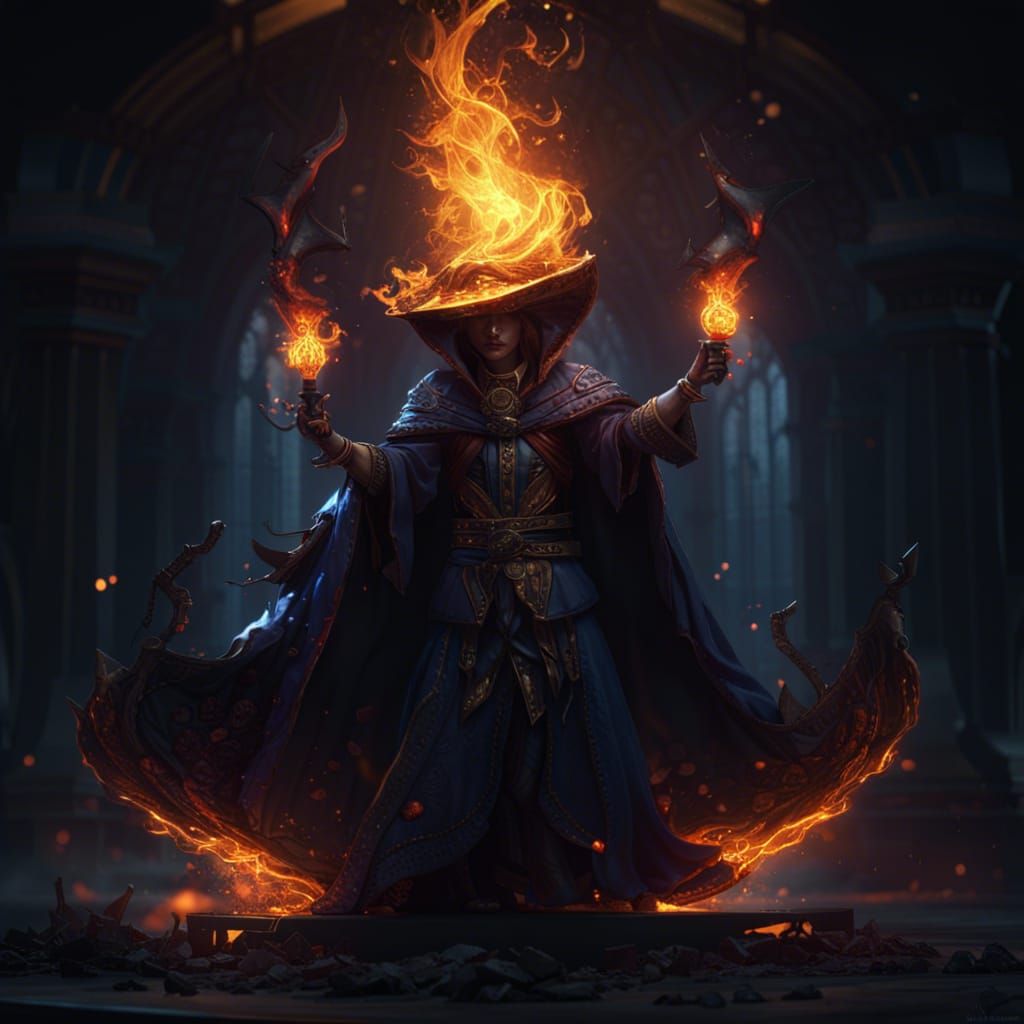 Dark Fire Magician in Hyperdetailed Fantasy Art