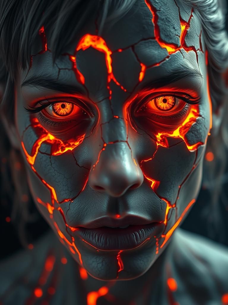 Fragmented Lava Face: Surreal Apocalyptic Portrait