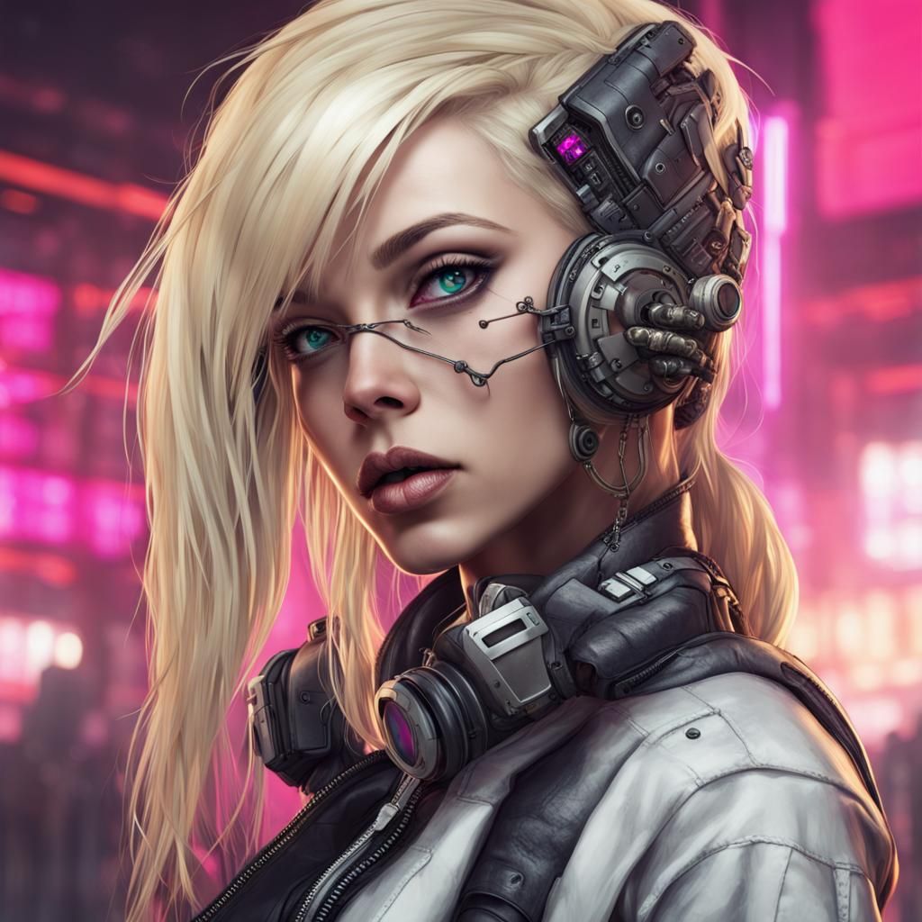 Cyberpunk Portrait of a Blonde Girl