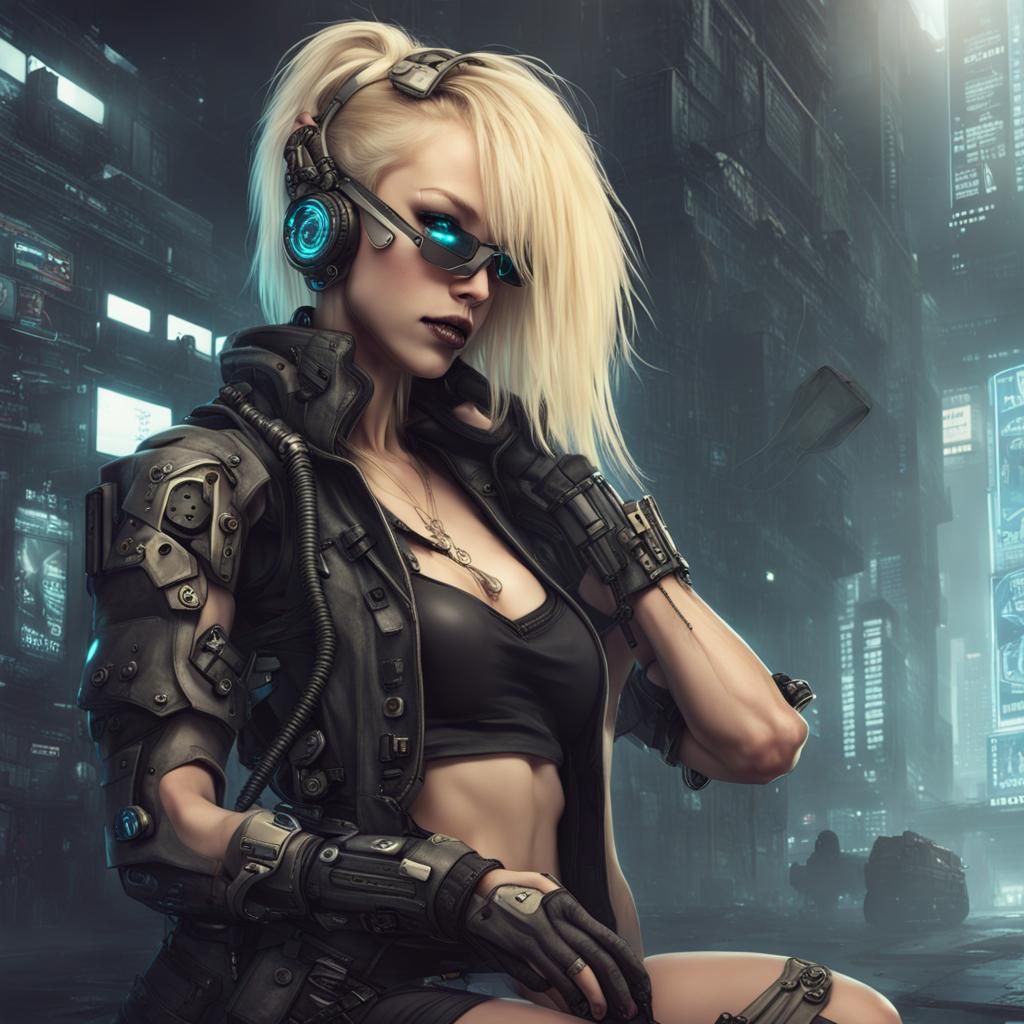 Blonde Woman in Cyberpunk Style