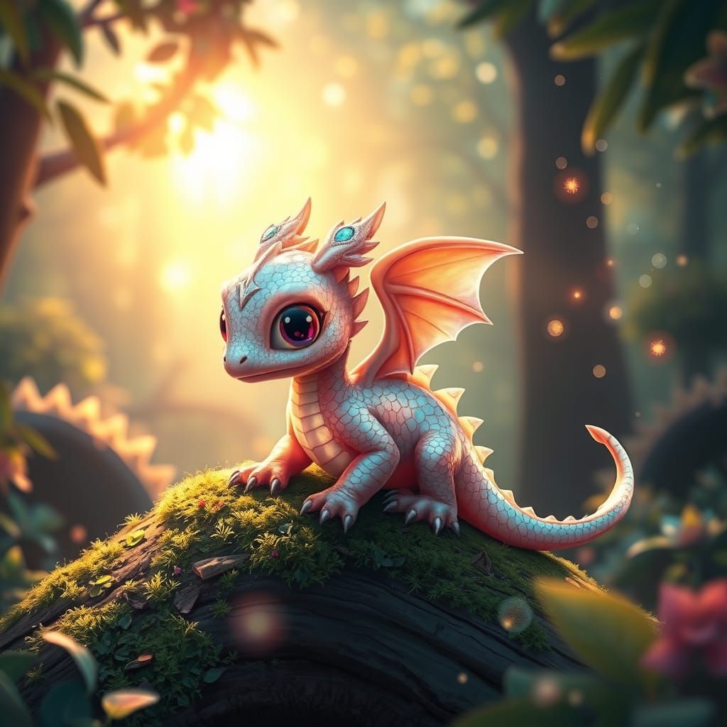 Ethereal Dragon in Whimsical Forest