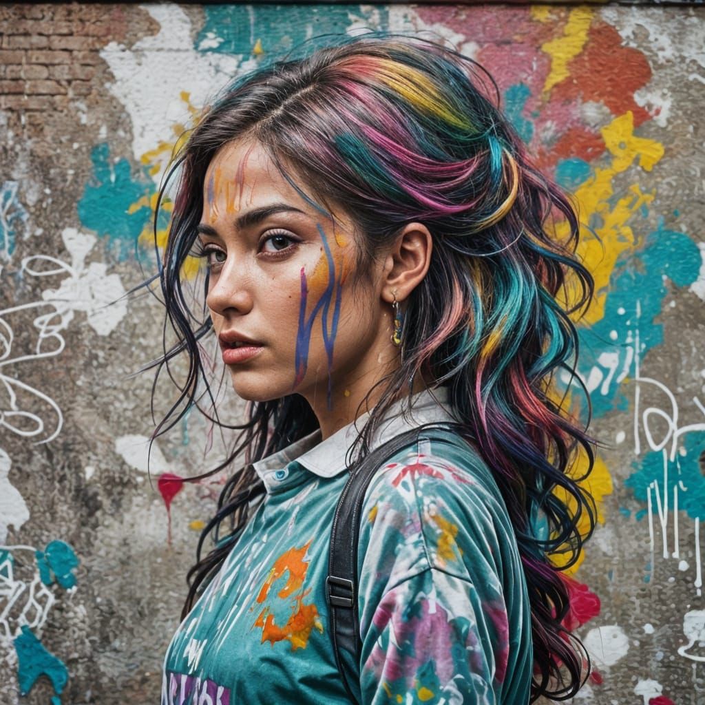Colorful Graffiti Art: Woman Looking Back