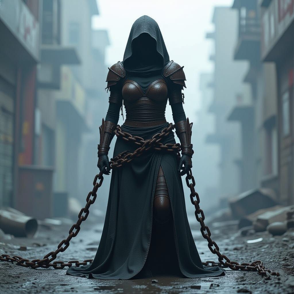 Figure in Chains: A Dark Industrial Cyberpunk Vision