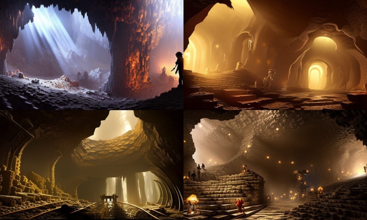 Epic Fantasy Mine in Cavern with Minecarts